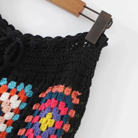 Handmade Colorful Bohemian Multi Color Knit Sweater Black Women's Casual Pants - Picture 10 of 10